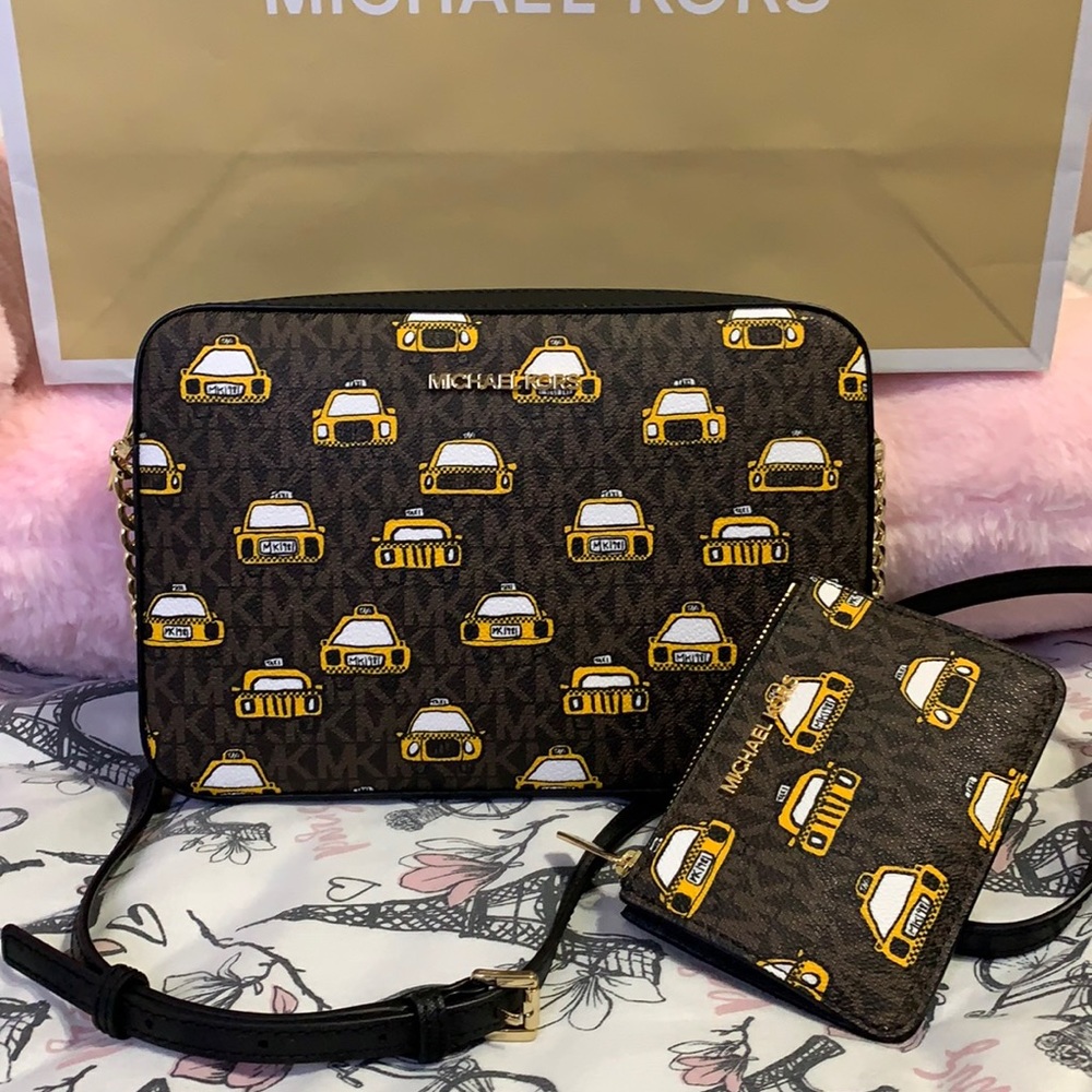 MICHAEL Michael Kors Brown Taxi-Print Crossbody Bag